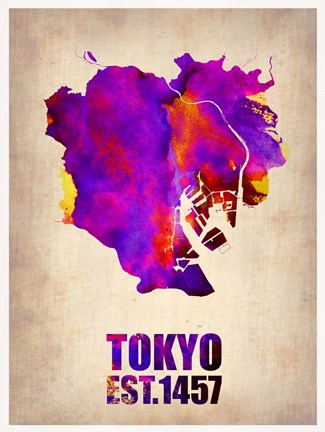 Framed Tokyo Watercolor Map 2 Print
