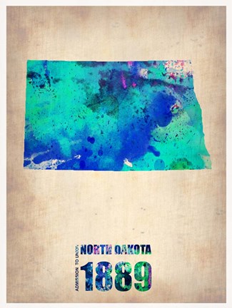 Framed North Dakota Watercolor Map Print