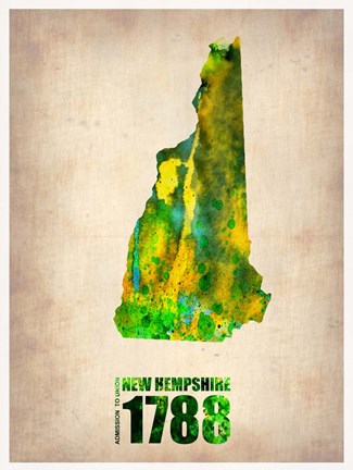Framed New Hampshire Watercolor Map Print