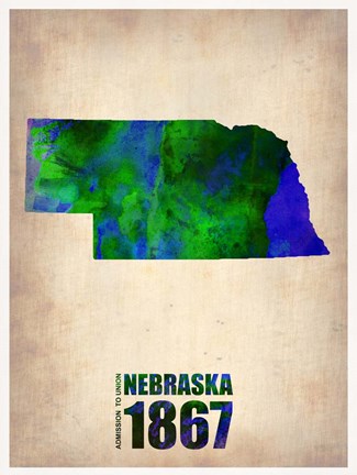 Framed Nebraska Watercolor Map Print