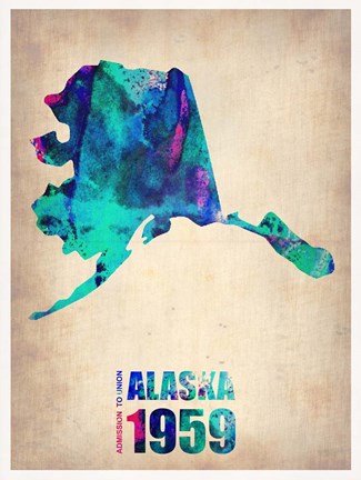Framed Alaska Watercolor Map Print