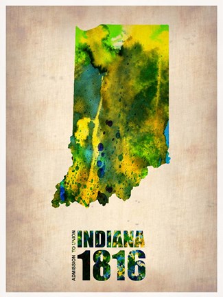 Framed Indiana Watercolor Map Print