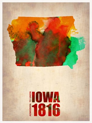 Framed Iowa Watercolor Map Print