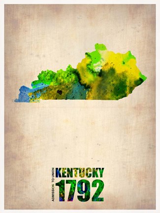 Framed Kentucky Watercolor Map Print