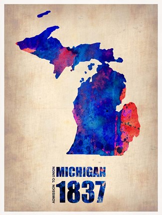 Framed Michigan Watercolor Map Print
