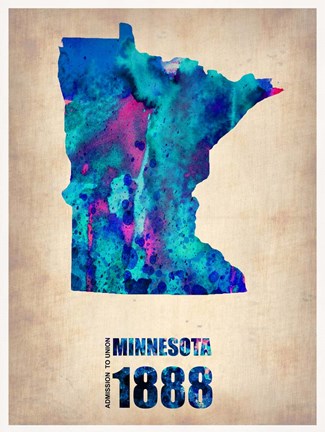 Framed Minnesota Watercolor Map Print