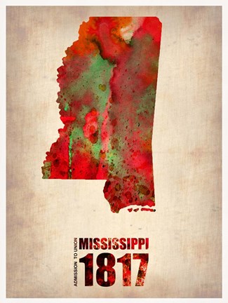 Framed Mississippi Watercolor Map Print