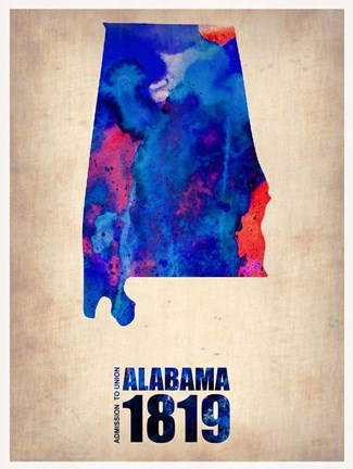Framed Alabama Watercolor Map Print