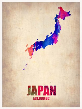 Framed Japan Watercolor Map Print