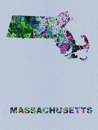 Framed Massachusetts Color Splatter Map Print