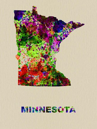 Framed Minnesota Color Splatter Map Print