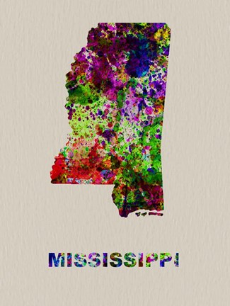 Framed Mississippi Color Splatter Map Print
