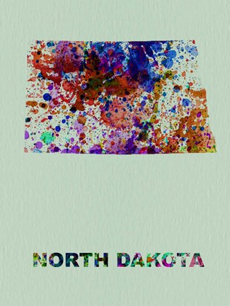 Framed North Dakota Color Splatter Map Print