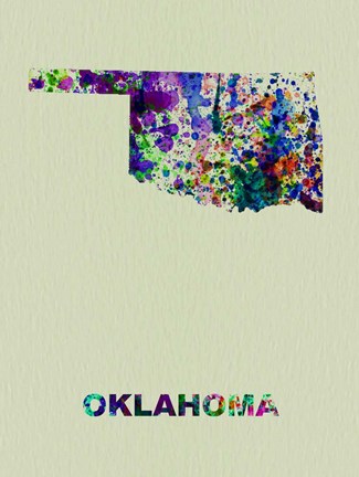 Framed Oklahoma Color Splatter Map Print