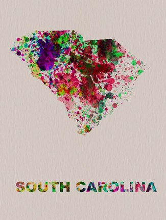 Framed South Carolina Color Splatter Map Print