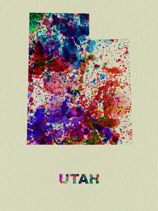 Framed Utah Color Splatter Map Print