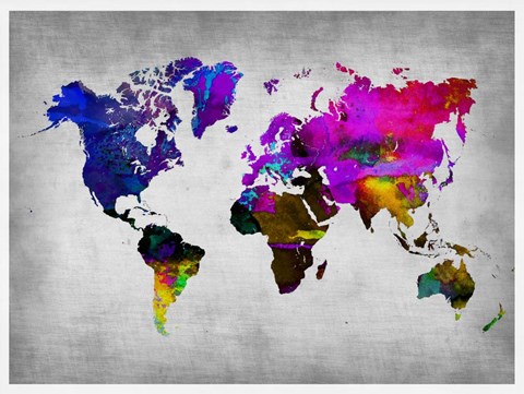Framed World Watercolor Map 13 Print