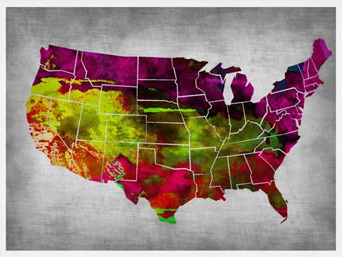 Framed USA Watercolor Map 4 Print