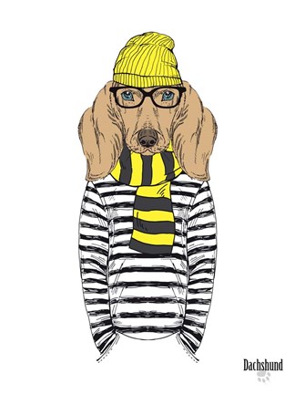 Framed Dachshund in Navy Style Print