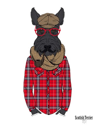 Framed Scottish Terrier In Pin Plaid Shirt Print