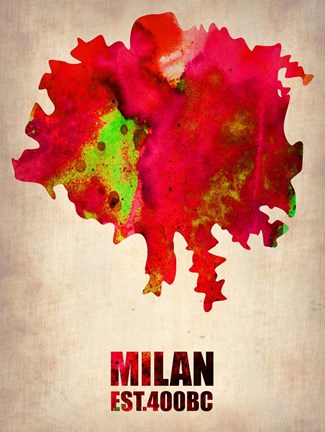 Framed Milan Watercolor Map Print