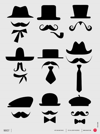 Framed Hats and Mustaches 1 Print