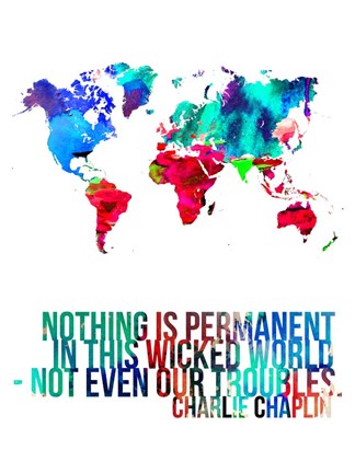 Framed World Map Quote Charlie Chaplin Print