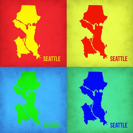 Framed Seattle Pop Art Map 1 Print