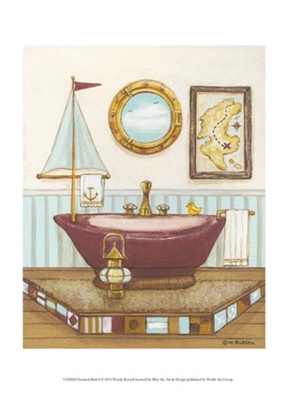 Framed Nautical Bath I Print