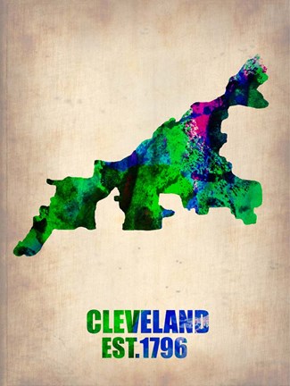 Framed Cleveland Watercolor Map Print