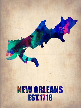 Framed New Orleans Watercolor Map Print