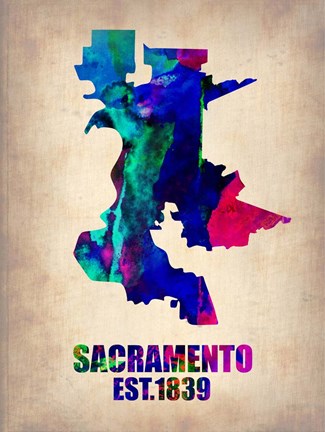 Framed Sacramento Watercolor Map Print