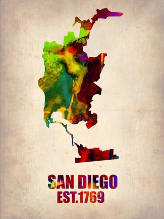 Framed San Diego Watercolor Map Print