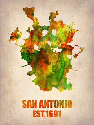 Framed San Antonio Watercolor Map Print