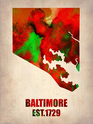 Framed Baltimore Watercolor Map Print