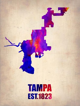 Framed Tampa Watercolor Map Print