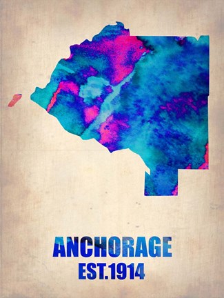 Framed Anchorage Watercolor Map Print