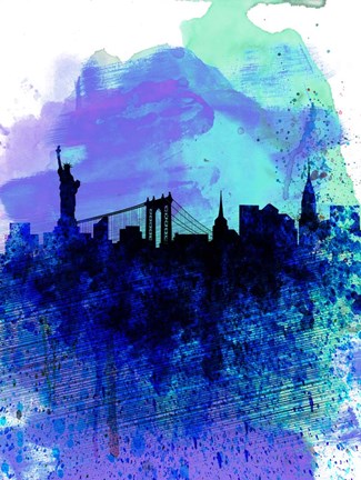 Framed New York  Watercolor Skyline 2 Print