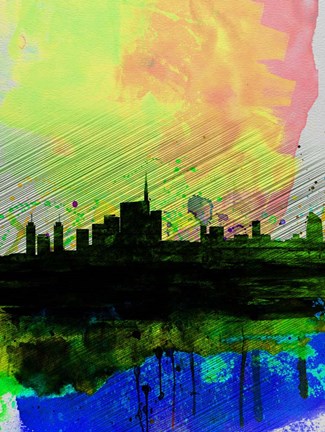 Framed Milan Watercolor Skyline 2 Print