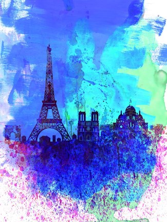 Framed Paris Watercolor Skyline Print