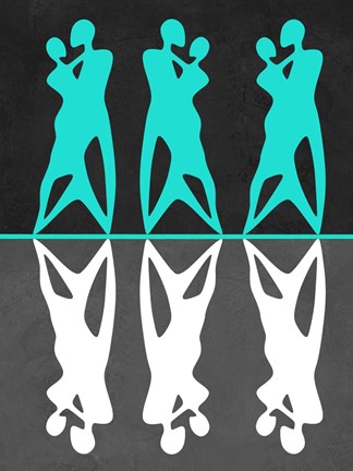 Framed Green and White Couple dancing Print