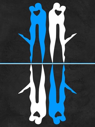 Framed Blue and White Kiss Print