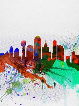 Framed Dallas Watercolor Skyline Print