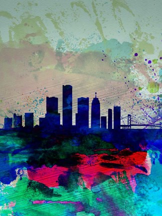 Framed Detroit Watercolor Skyline Print