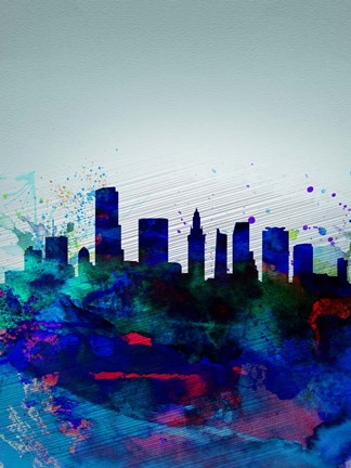 Framed Miami Watercolor Skyline Print