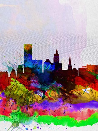 Framed Providence Watercolor Skyline Print