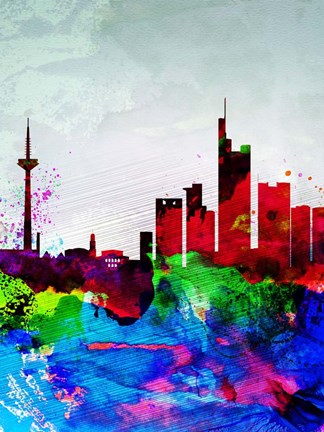 Framed Frankfurt Watercolor Skyline Print