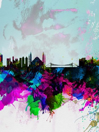 Framed Istanbul Watercolor Skyline Print