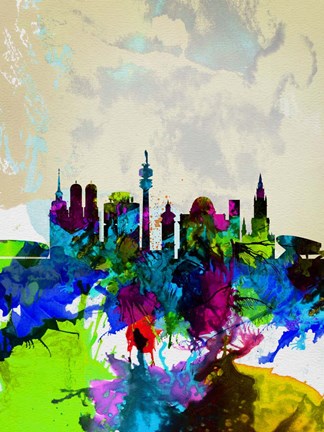 Framed Munich Watercolor Skyline Print