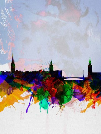 Framed Stockholm Watercolor Skyline Print